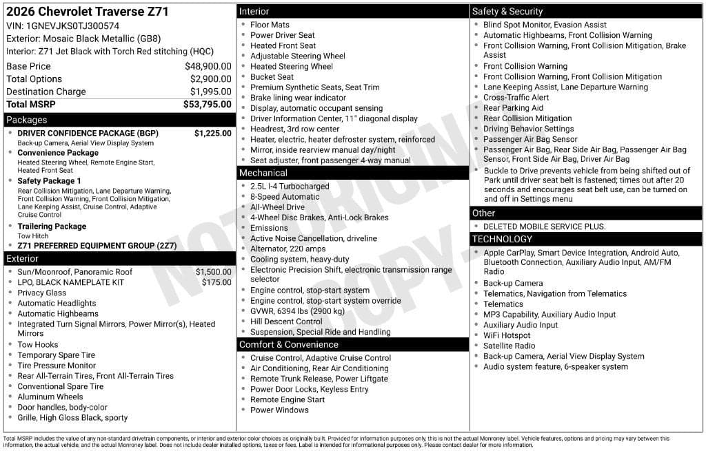 2026 Chevrolet Traverse AWD Z71 — photo 1 of 5