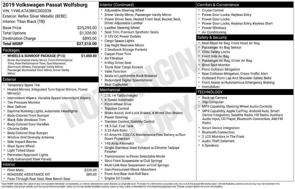 2019 Volkswagen Passat 2.0T Wolfsburg Edition — photo 1 of 5