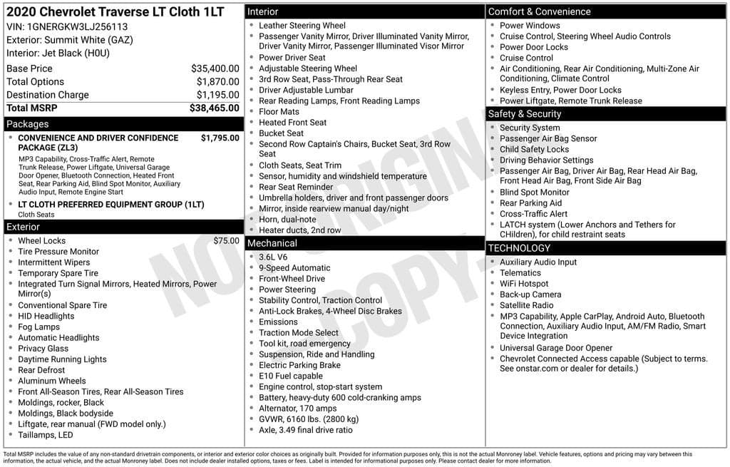 2020 Chevrolet Traverse Base — photo 1 of 5