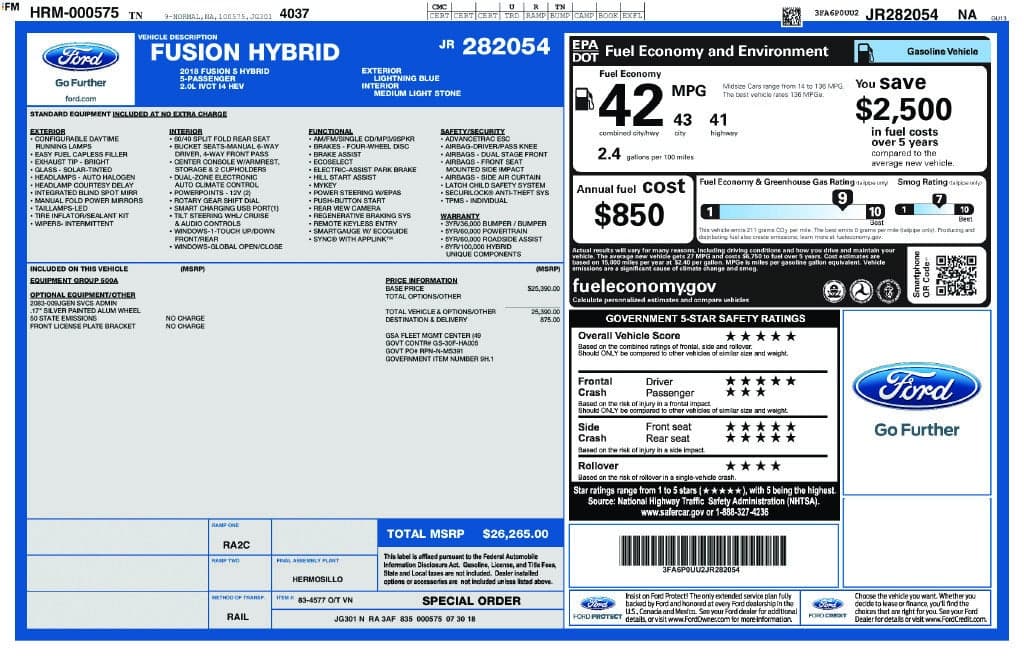 2018 Ford Fusion Hybrid S — photo 1 of 5