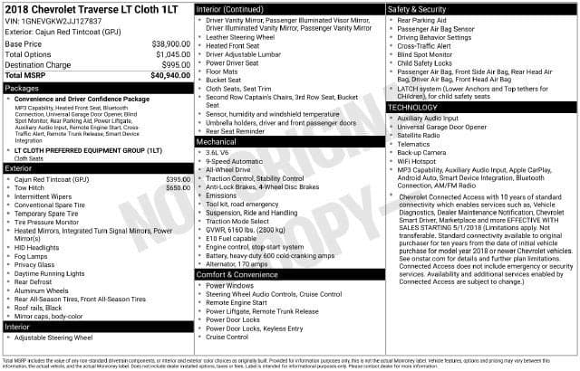 2018 Chevrolet Traverse LT Cloth — photo 1 of 5