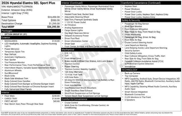 2026 Hyundai Elantra SEL Sport Plus — photo 1 of 5