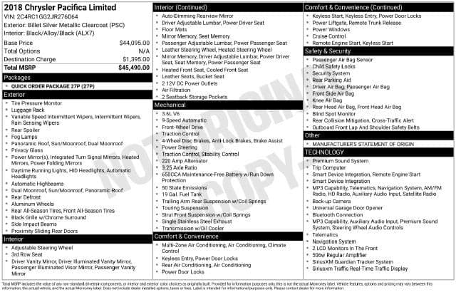 2018 Chrysler Pacifica Limited — photo 1 of 5