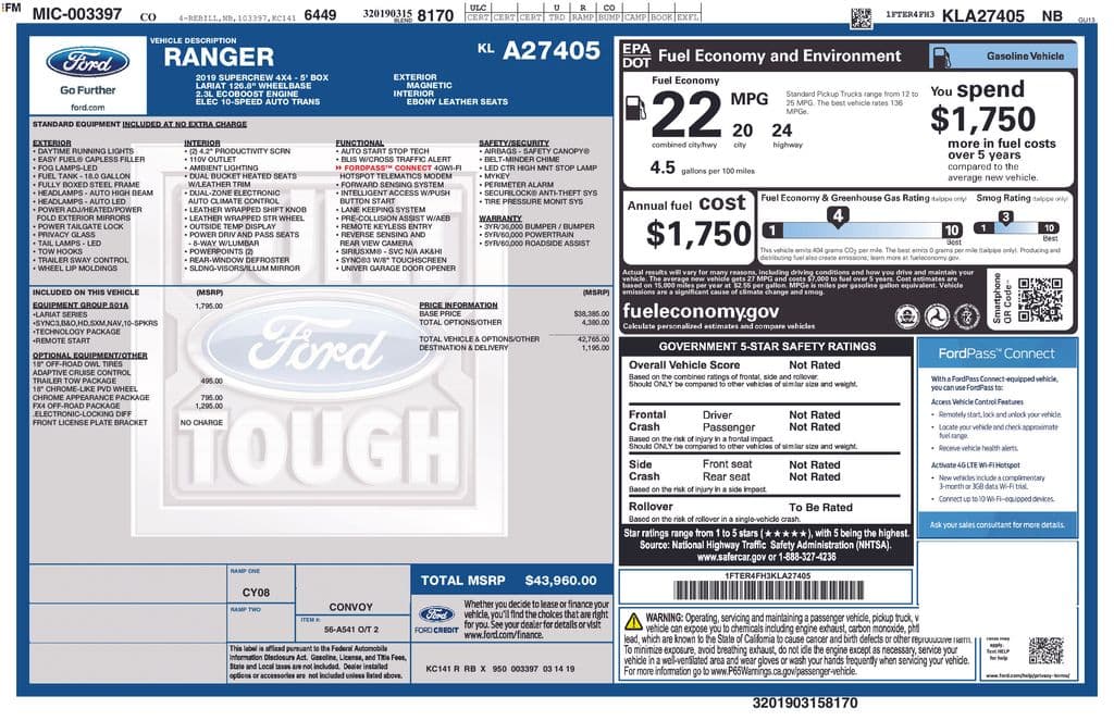 2019 Ford Ranger LARIAT — photo 1 of 2