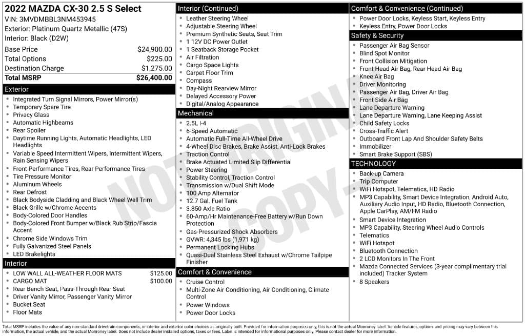 2022 Mazda CX-30 2.5 S Select Package — photo 1 of 16
