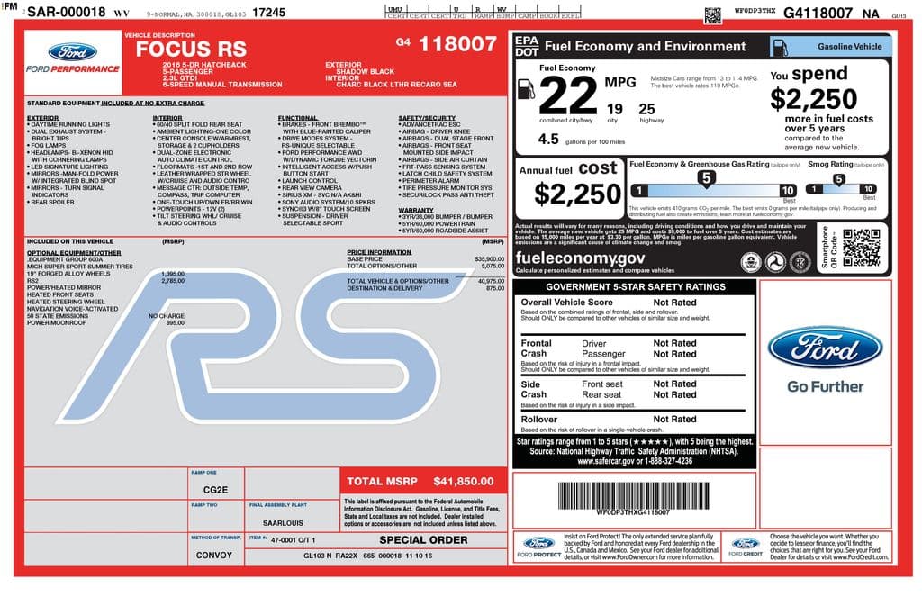 2016 Ford Focus RS — photo 1 of 16