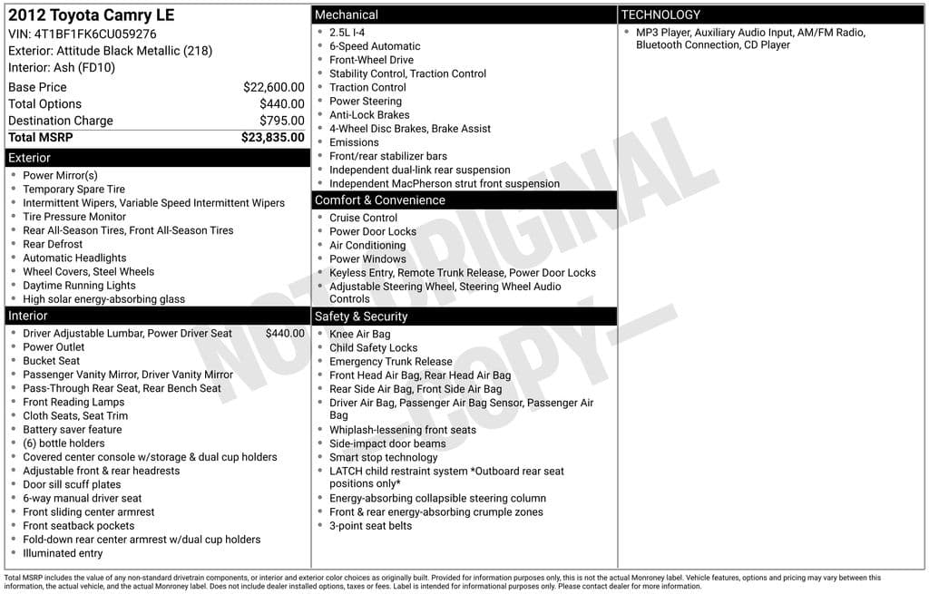 2012 Toyota Camry LE — photo 1 of 16