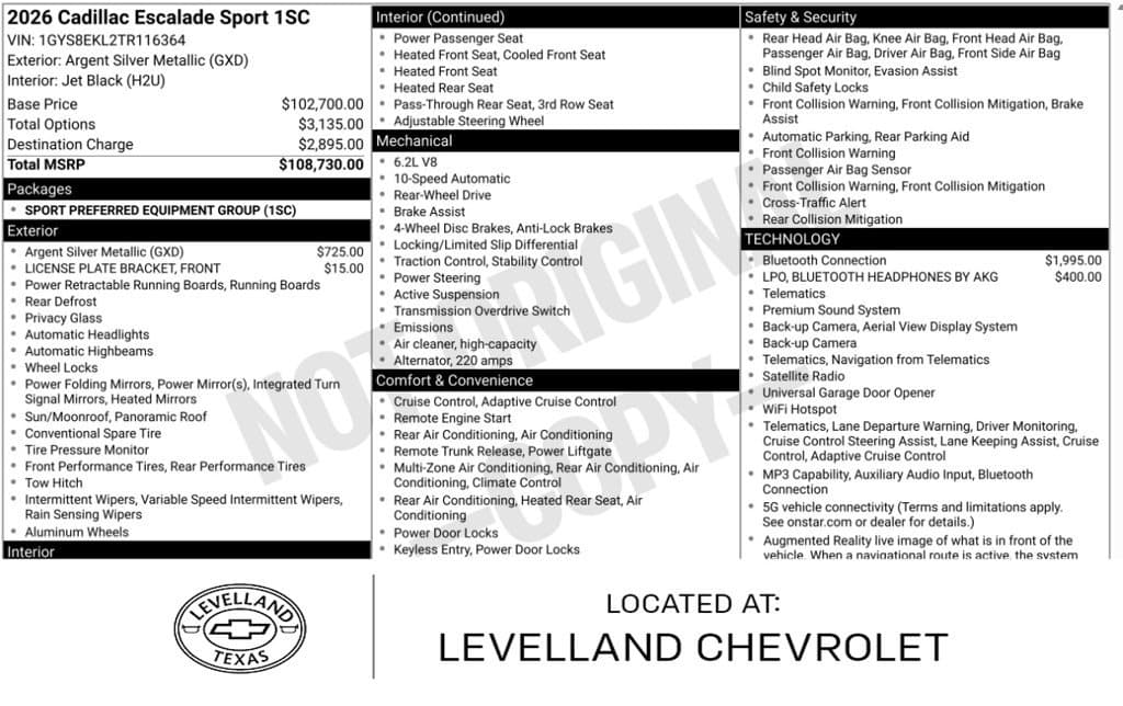 2026 Cadillac Escalade RWD Sport — photo 1 of 8
