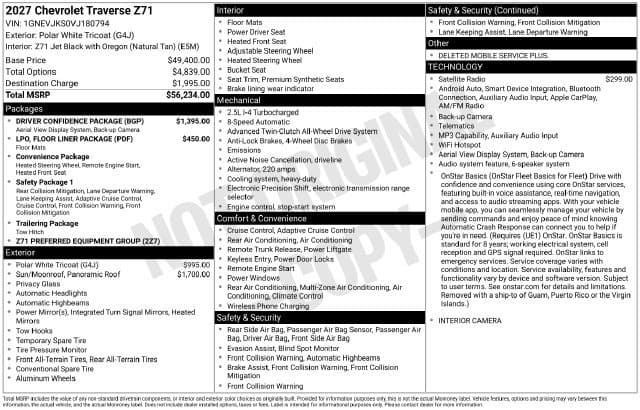 2027 Chevrolet Traverse AWD Z71 — photo 1 of 8