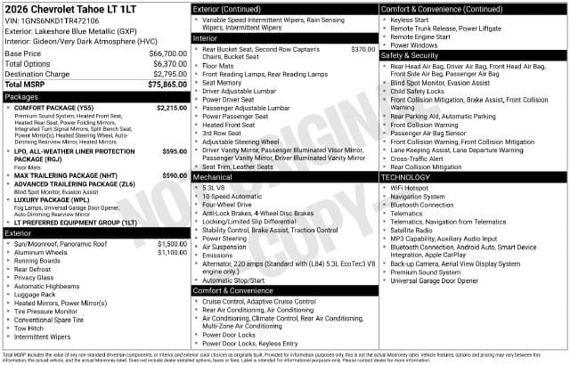 2026 Chevrolet Tahoe LT — photo 1 of 32