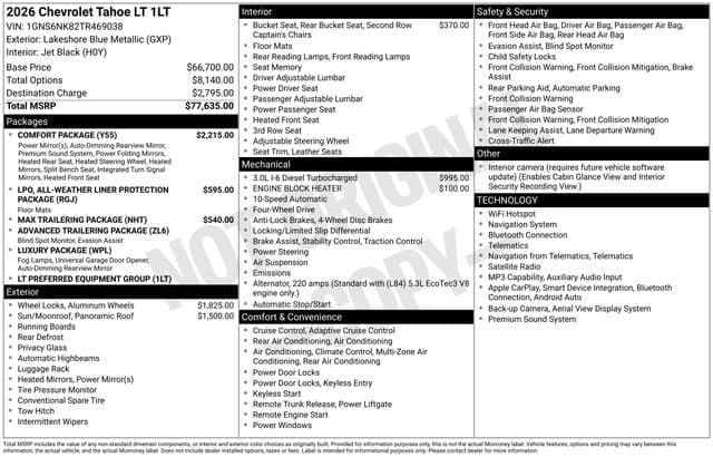 2026 Chevrolet Tahoe LT — photo 1 of 32