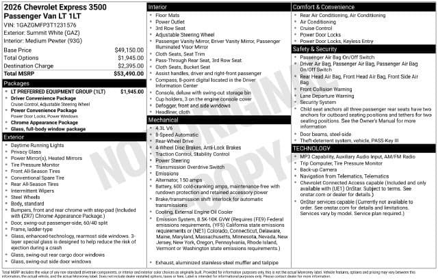 2026 Chevrolet Express Passenger Base — photo 1 of 7