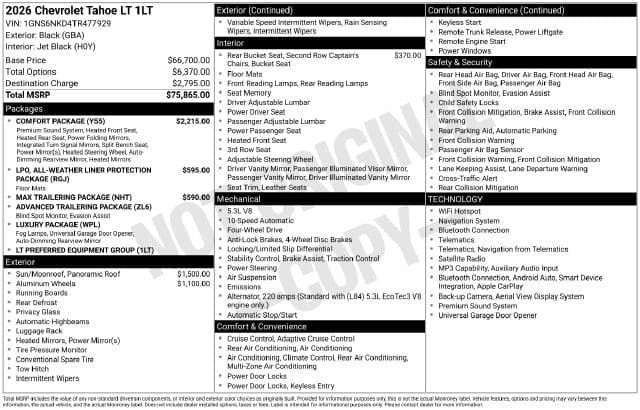 2026 Chevrolet Tahoe LT — photo 1 of 32