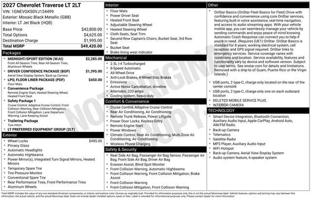 2027 Chevrolet Traverse AWD LT — photo 1 of 32
