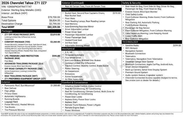 2026 Chevrolet Tahoe Z71 — photo 1 of 32