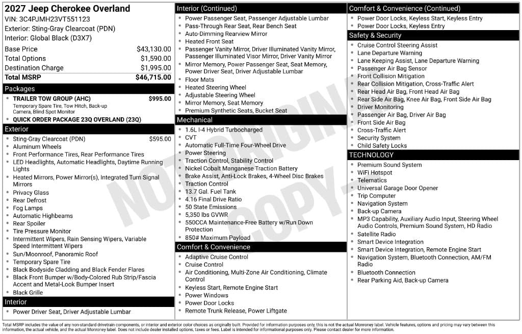 2027 Jeep Cherokee Overland — photo 1 of 10