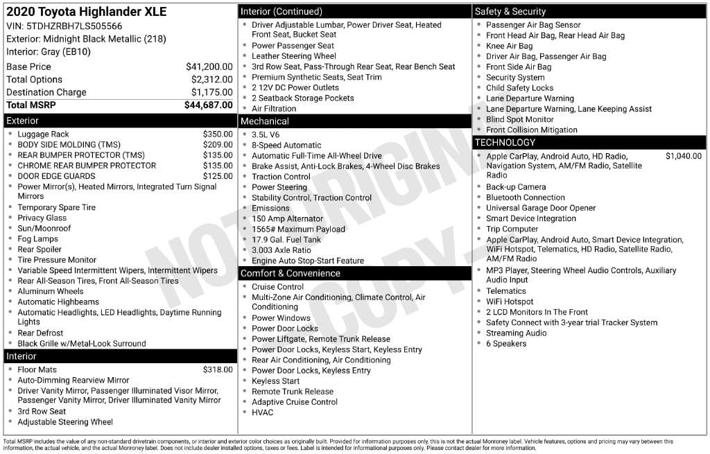 2020 Toyota Highlander XLE — photo 1 of 16