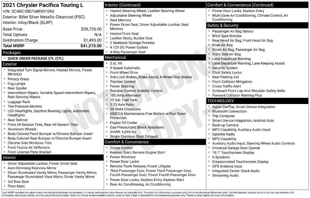 2021 Chrysler Pacifica Touring L — photo 1 of 16