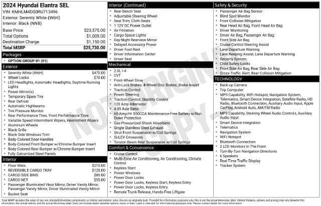 2024 Hyundai Elantra SEL — photo 1 of 2