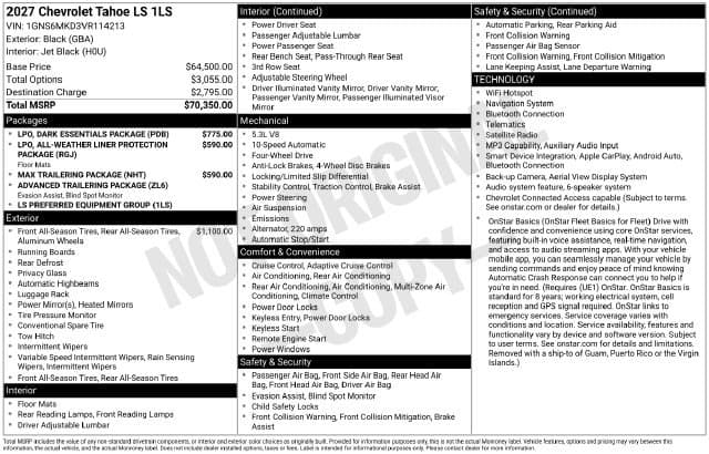 2027 Chevrolet Tahoe LS — photo 1 of 32