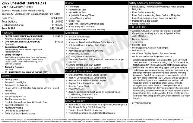2027 Chevrolet Traverse AWD Z71 — photo 1 of 8