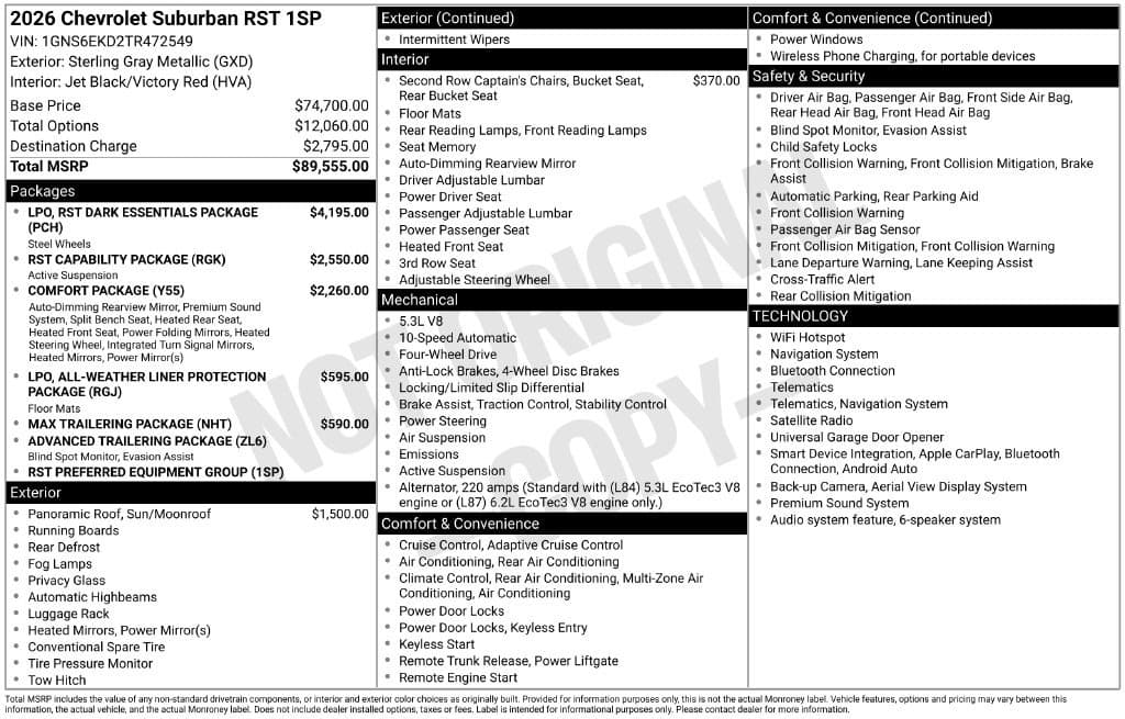 2026 Chevrolet Suburban RST — photo 1 of 8