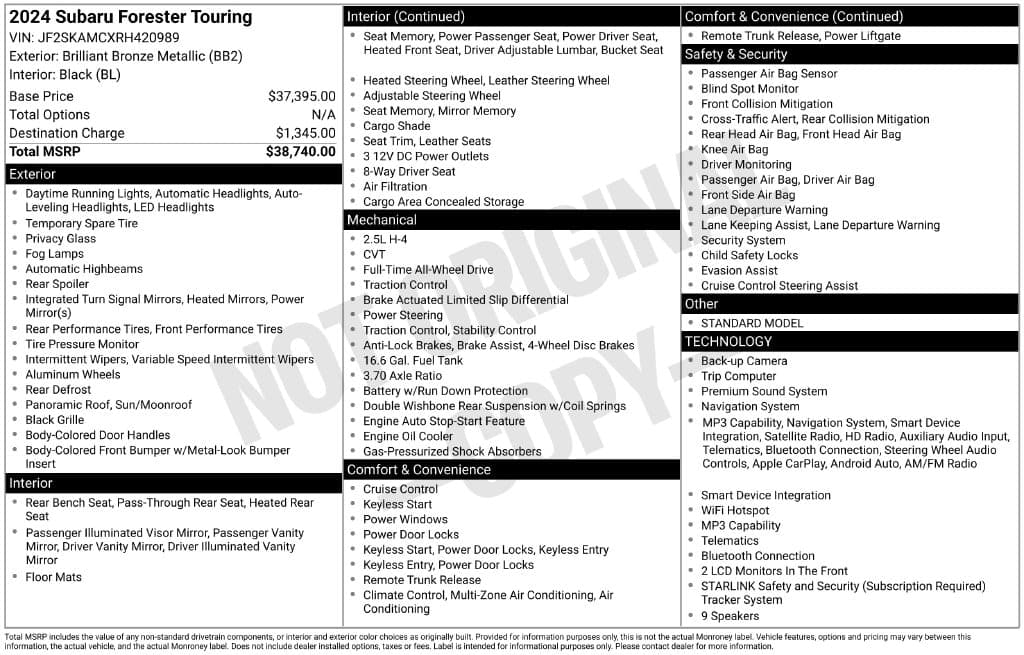 2024 Subaru Forester Touring — photo 1 of 2