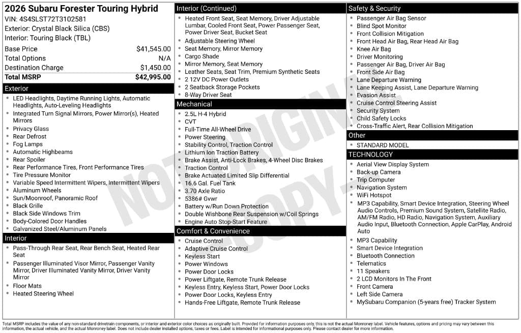 2026 Subaru Forester Touring Hybrid — photo 1 of 2
