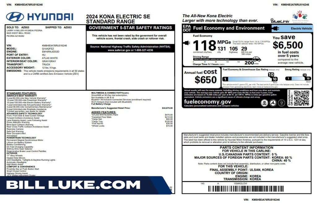 2024 Hyundai Kona Electric SE — photo 1 of 10