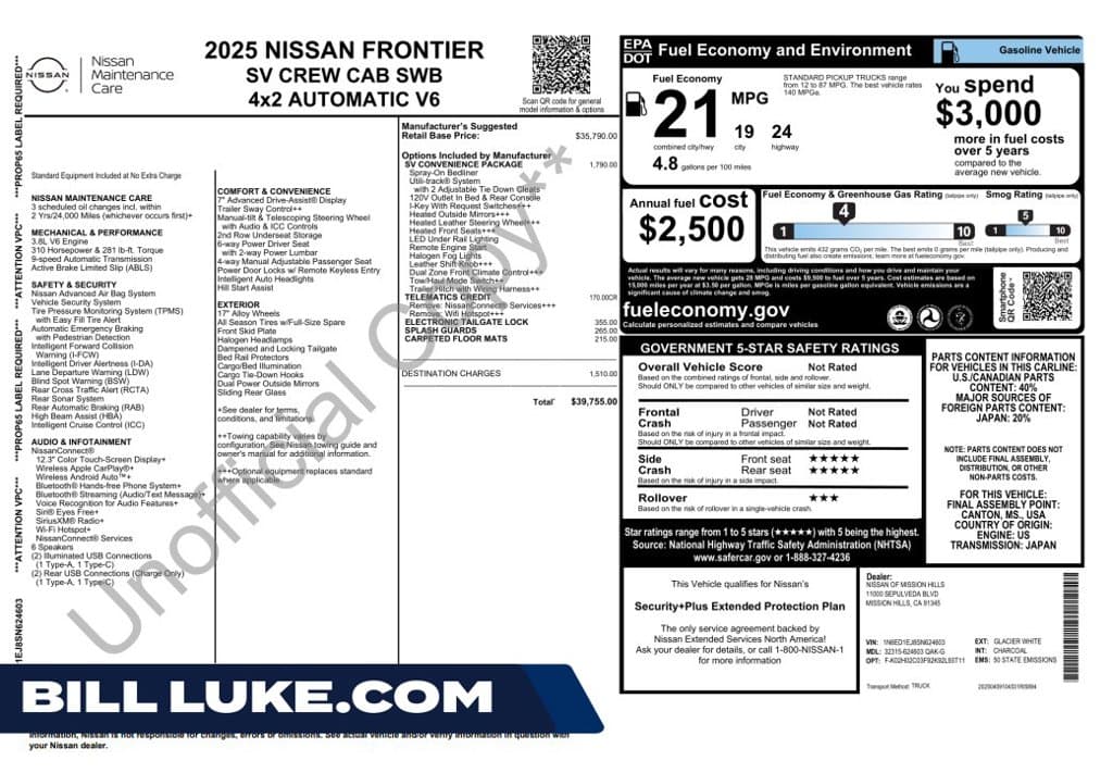 2025 Nissan Frontier SV — photo 1 of 10