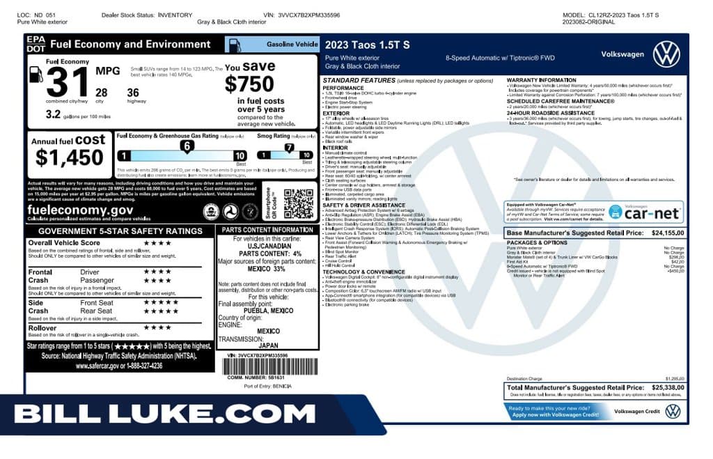 2023 Volkswagen Taos Base — photo 1 of 10