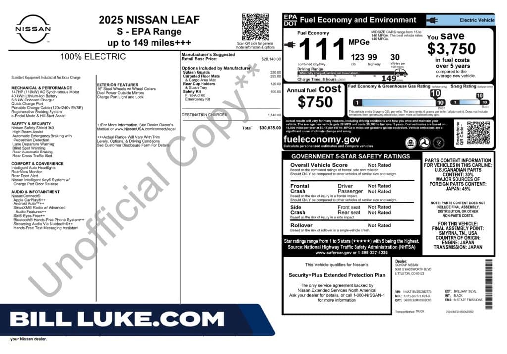 2025 Nissan LEAF S — photo 1 of 10