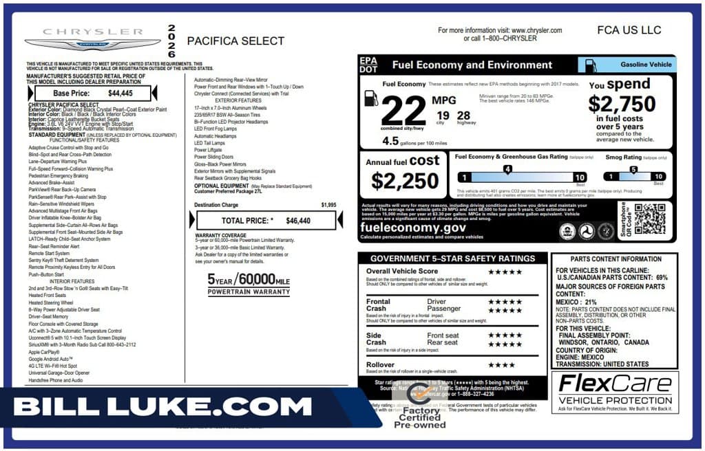 2026 Chrysler Pacifica Select — photo 1 of 10