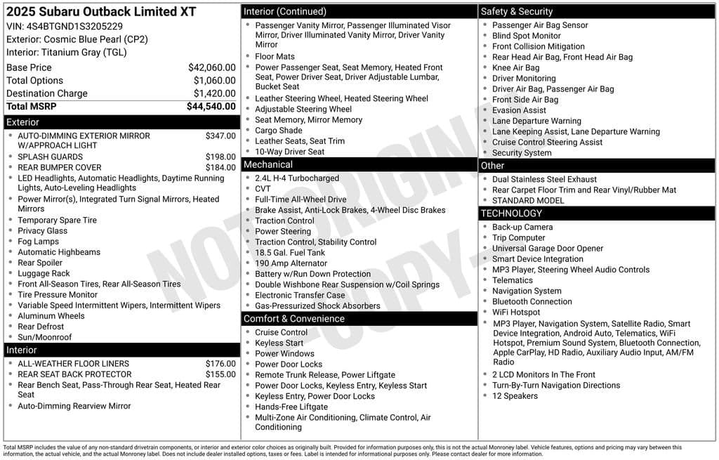 2025 Subaru Outback Limited XT — photo 1 of 5