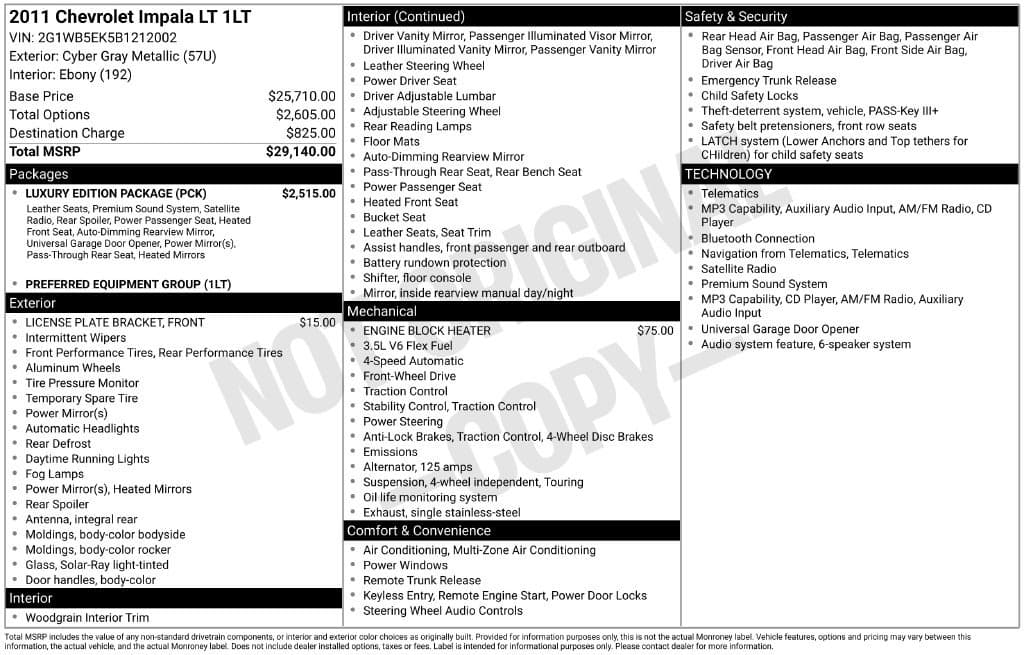 2011 Chevrolet Impala LT Retail — photo 1 of 8