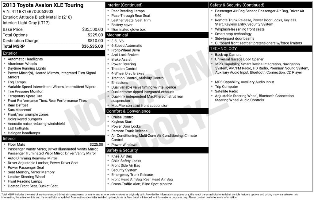 2013 Toyota Avalon XLE Touring — photo 1 of 16