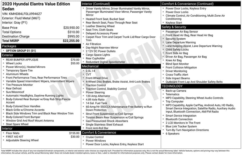 2020 Hyundai Elantra Value Edition — photo 1 of 16