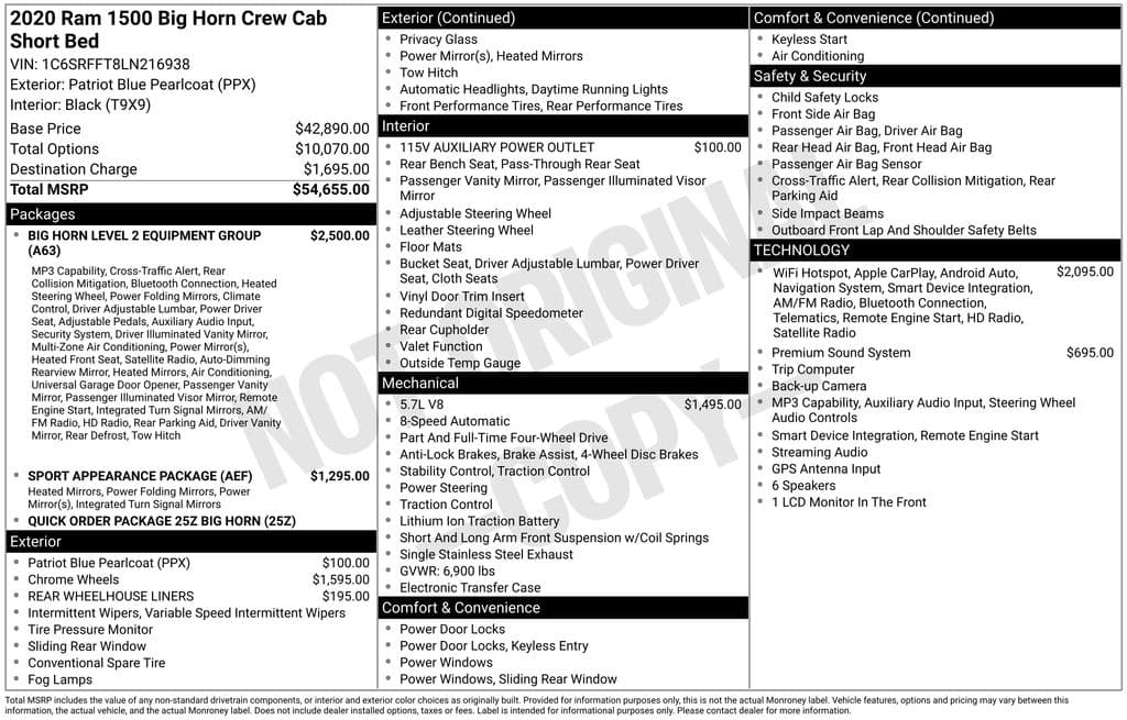 2020 RAM 1500 Big Horn/Lone Star — photo 1 of 16