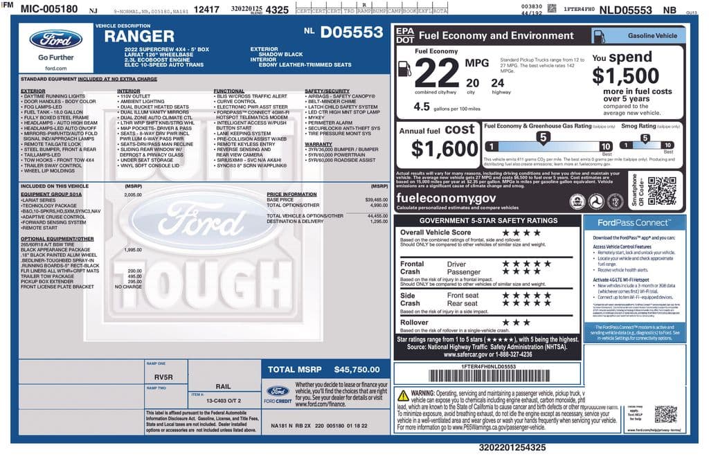 2022 Ford Ranger Lariat — photo 1 of 16