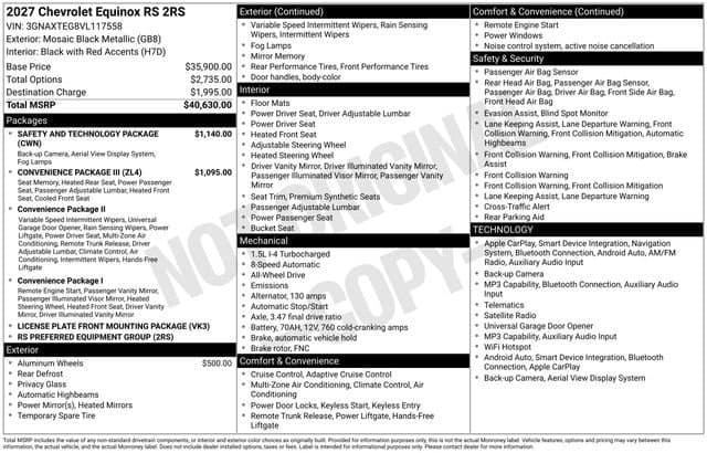 2027 Chevrolet Equinox AWD RS — photo 1 of 7