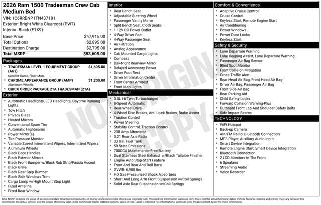 2026 RAM 1500 TRADESMAN CREW CAB 4X2 6'4 BOX — photo 1 of 10