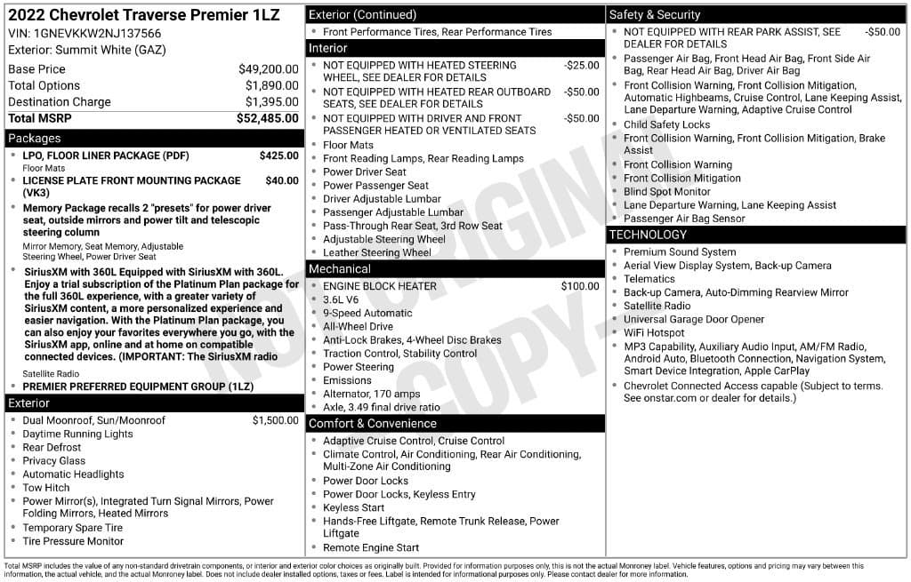 2022 Chevrolet Traverse Premier — photo 1 of 8