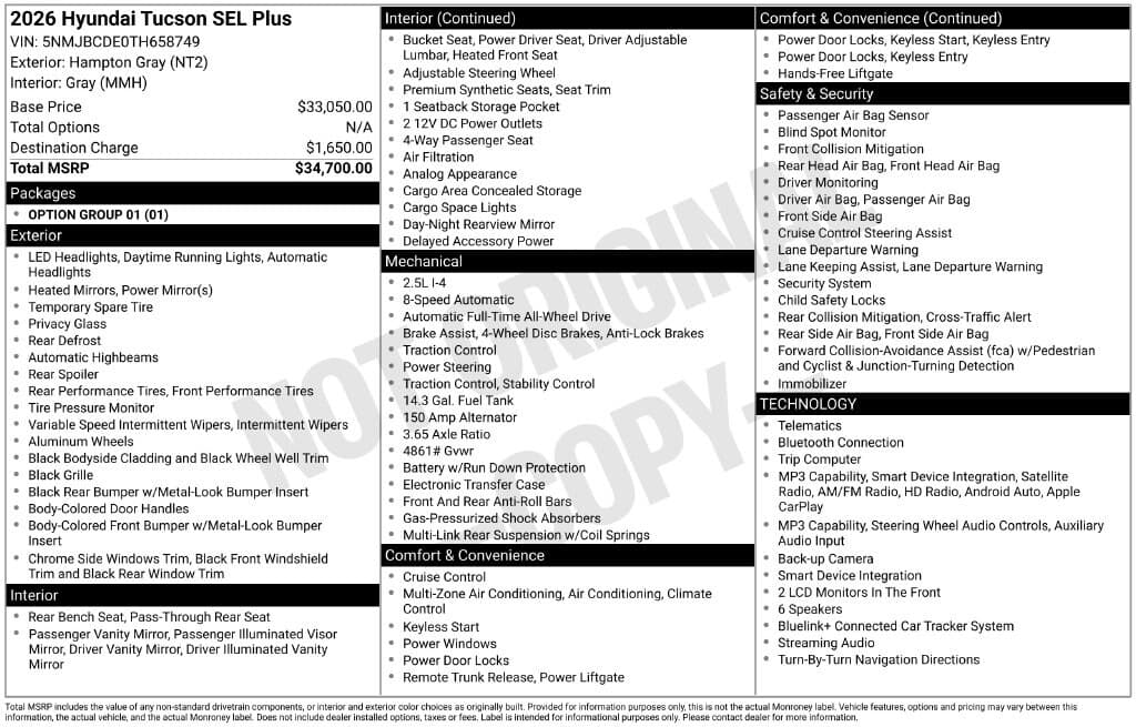 2026 Hyundai Tucson SEL — photo 1 of 16
