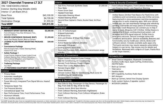 2027 Chevrolet Traverse AWD LT — photo 1 of 2