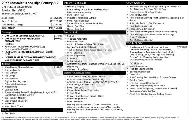 2027 Chevrolet Tahoe High Country — photo 1 of 2